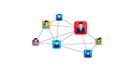 Pixelated Network of People Connected with Dotted Lines on a White Background Representing Global Business and Social Digital Communication