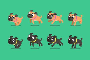 Vector cartoon character pug dog running step