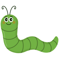 Hand drawn green worm cartoon illustration 