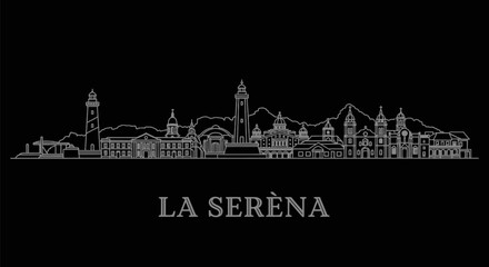 Fototapeta premium La Serena Skyline Chile with City, and Outline Black.