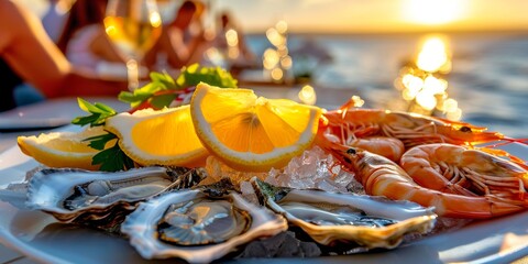 Exquisite seafood platter at sunset dining experience