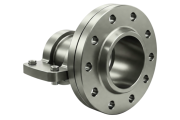 Robust metal flange for secure piping connections isolated on a transparent background
