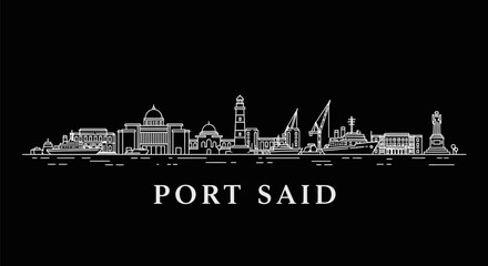 Port Said Skyline Egypt Cityscape Silhouette.