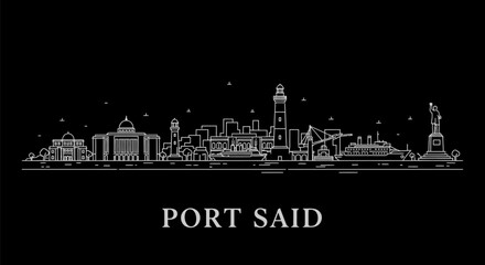 Obraz premium Port Said with Egypt Skyline vector icon.