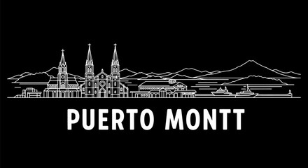 Puerto Montt Skyline with Chile Vector outline.