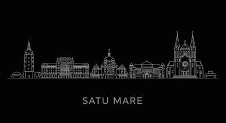 Naklejka premium Satu Mare city line with Romania, vector, and skyline.