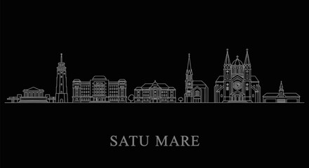 Obraz premium Satu Mare skyline outline with Romania, and Vector.