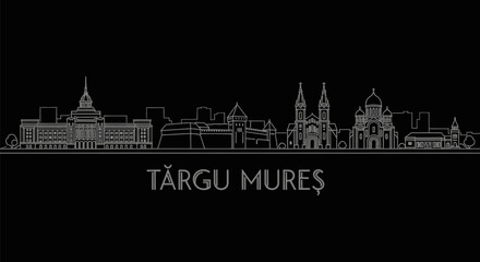 Obraz premium Targu Mures Skyline with Romania, Vector, and Black.