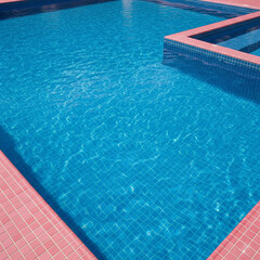 blue swimming pool. Blue pool water texture with pink tiles.