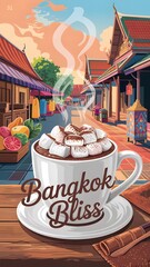 A cup of hot chocolate with marshmallows on a table