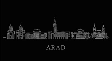 Obraz premium Arad Skyline Silhouette with Romania Architecture.