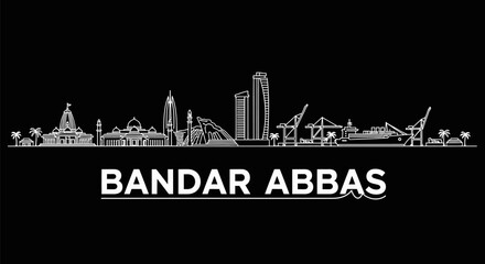 Bandar Abbas Iran Skyline White Outline.