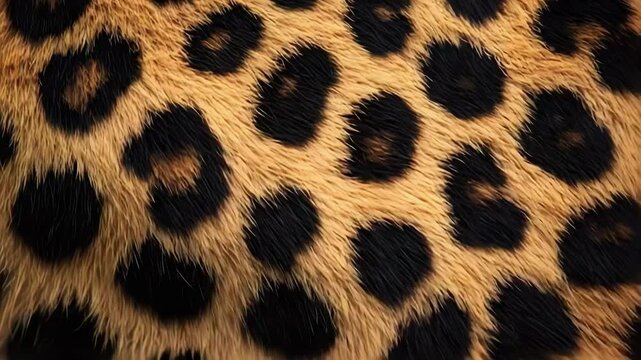 A close-up view of a leopard's fur, showcasing the distinctive black rosettes on a golden-brown background.