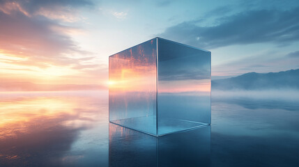 futuristic 3d rendered crystal cube,