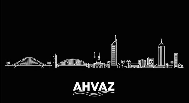 Ahvaz with Iran Skyline silhouette on black.
