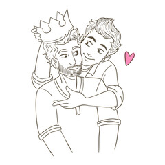 Gay Couple being loving and happy. Two gay boys kissing. 