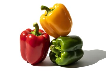 A photograph of three vibrant bell peppers