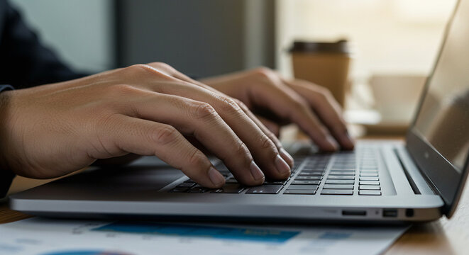 Close-up macro of hands typing on a laptop in a modern meeting setup. Great for digital work, remote teamwork, and business collaboration visuals.

