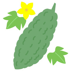 ゴーヤ　実と花と葉　夏野菜　ベクターイラスト