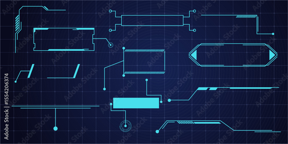 Wall mural callout title box frame hud template. text block, border tech ui element. game menu, banner line min