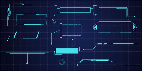 Callout title box frame hud template. Text block, border tech ui element. Game menu, banner line minimal modern futuristic. Interface with space for text.