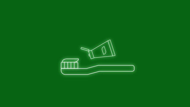 Toothbrush and Toothpaste Line Icon Animation &ndash; Dental Hygiene Routine Symbol for Clean Teeth, Oral Care, Bathroom