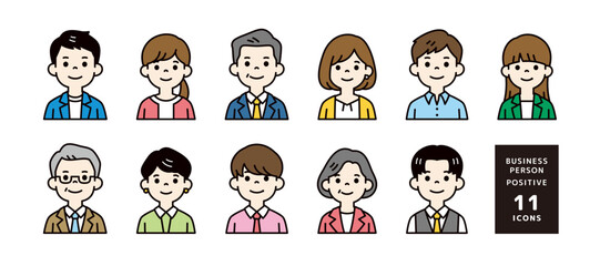 オフィスで働くビジネスパーソンのアバターアイコン素材セット＿ベクター＿カラー