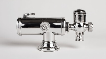 Modern electric meat grinder with metallic body on plain white background