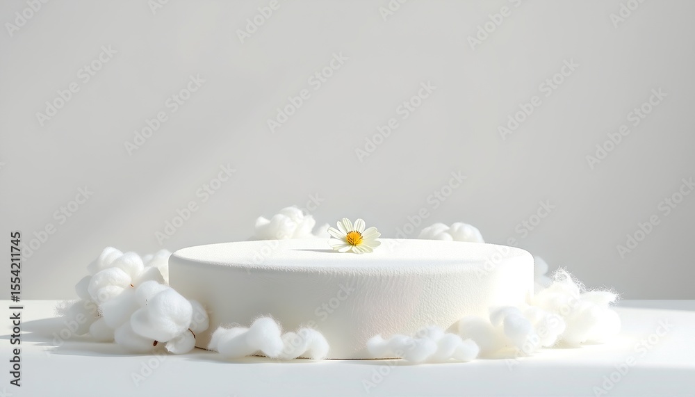 Aufkleber minimalist stage with a beautiful daisy, accompanied by fluffy clouds, creating a sense of elegance 