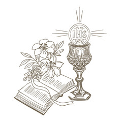 Corpus Christi Catholic religious holiday greeting card.