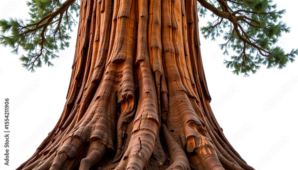 Aufkleber majestic sequoia tree with its massive trunk and textured bark, reaching towards the sky, isolated a
