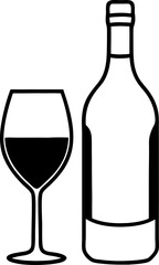 Elegant Still Life Featuring Wine Glass and Bottle Depicting Simplicity in Black and White Outlines Symbolizing Celebration