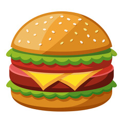 Delicious Cartoon Burger with Fresh Ingredients Perfect for Fast Food Menus and Children s Books Featuring Lettuce Tomato Cheese and a Sesame Seed Bun on