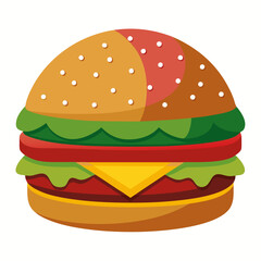 Delicious Cartoon Hamburger with Lettuce Tomato Cheese and Patty Perfect for Food Illustrations Menu Designs and Fast Food Related Projects with a Fun and Playful