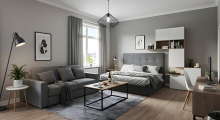 Fototapeta premium Modern minimalist studio apartment