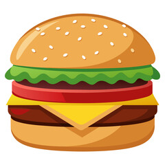 Delicious Cartoon Hamburger Illustration with Fresh Ingredients Including Lettuce Tomato Cheese and a Juicy Patty Perfect for Food Blogs Menus and Fast Food Promotion