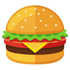 Delicious Cartoon Hamburger with Fresh Ingredients Including a Beef Patty Tomato Cheese and Lettuce Served on a Sesame Seed Bun Isolated on a White Background