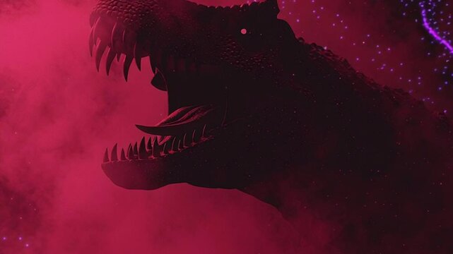Tyrannosaurus Rex Silhouette Against Pink Nebula