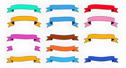 Set of ribbons, Ribbon collection, Decorative ribbons, Banner ribbons, Vector ribbon set, Award ribbons, Flat ribbon icons, Colorful ribbons, Curved ribbon set, Vintage ribbons, Folded ribbons, Label 