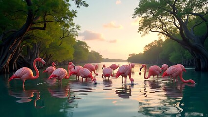 flamingos in the lake
