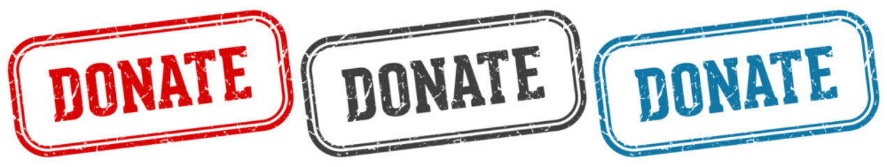 donate stamp. donate rectangular stamp set isolated on white background