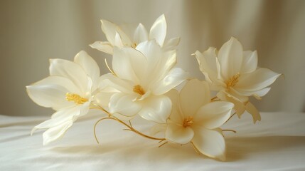 A delicate arrangement of sculpted, cream-colored flowers.