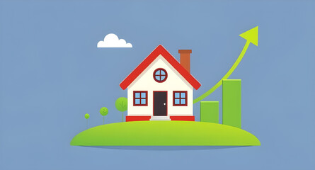 Home value growth, House appreciation symbol, Real estate trend graphic, Property price up, House market chart, Real estate forecast, Mortgage growth icon, House sales increase, Rising home prices, Re