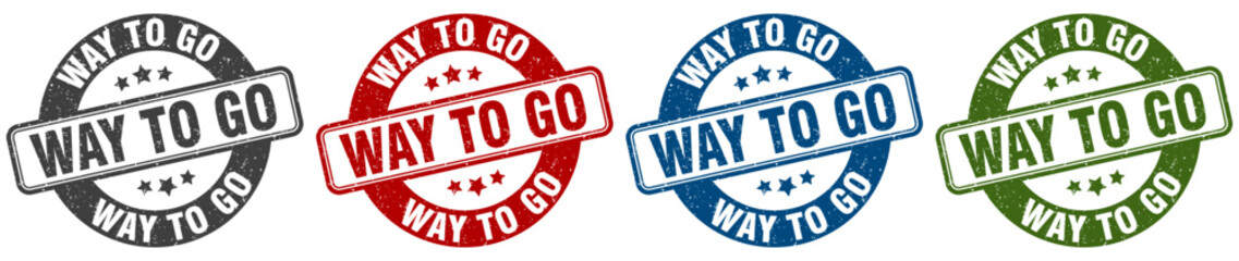 way to go stamp. way to go round stamp set isolated on white background