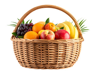 fruit in a rattan basket isolated on transparent and white background