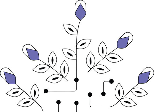 Background styled like a PCB circuit board but with flowers at each node and trace