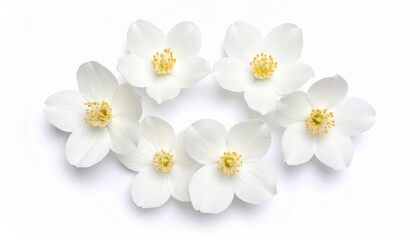 Obraz premium White blossoms on a branch, beautiful flower isolated on white, with blooming petals and a green leaf