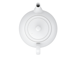 Elegant White Ceramic Teapot with Curved Spout, Front View, Transparent PNG