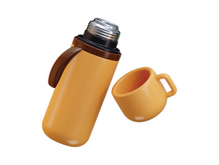 Thermos bottle cup icon 3d render concept of hiking aluminum liquid beverage thermos icon vector illustration