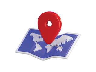 World map with location pin icon 3d render concept of Holiday and travel, GPS location navigation service icon vector illustration
